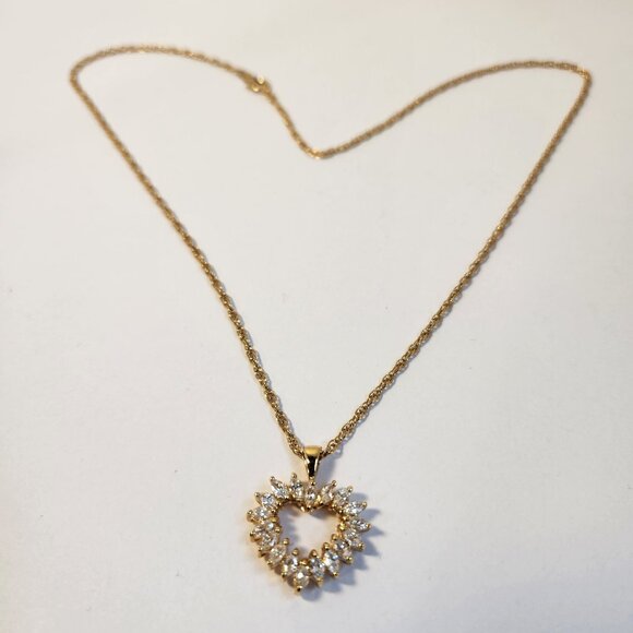 VTG Classic Open Heart Necklace Gold over 925 Chain 18" - Picture 7 of 7